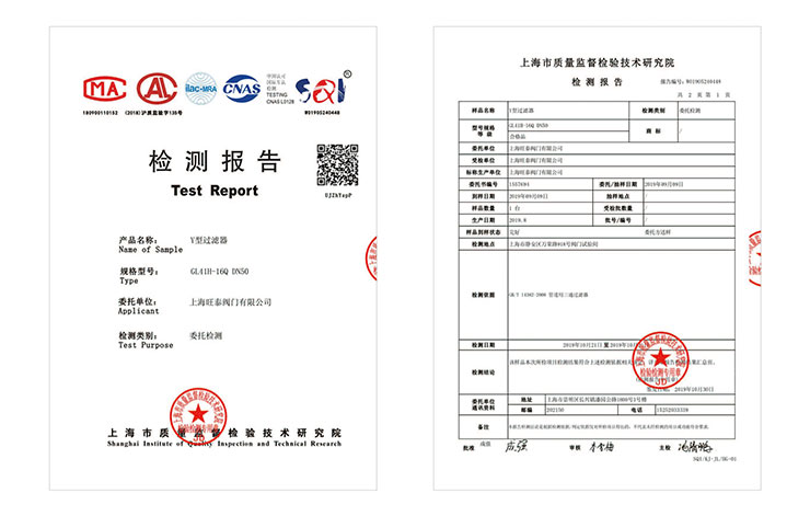 Y型过滤器检测报告